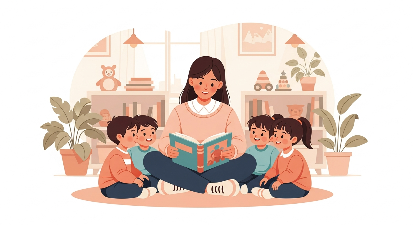 Childminder reading with children in her setting